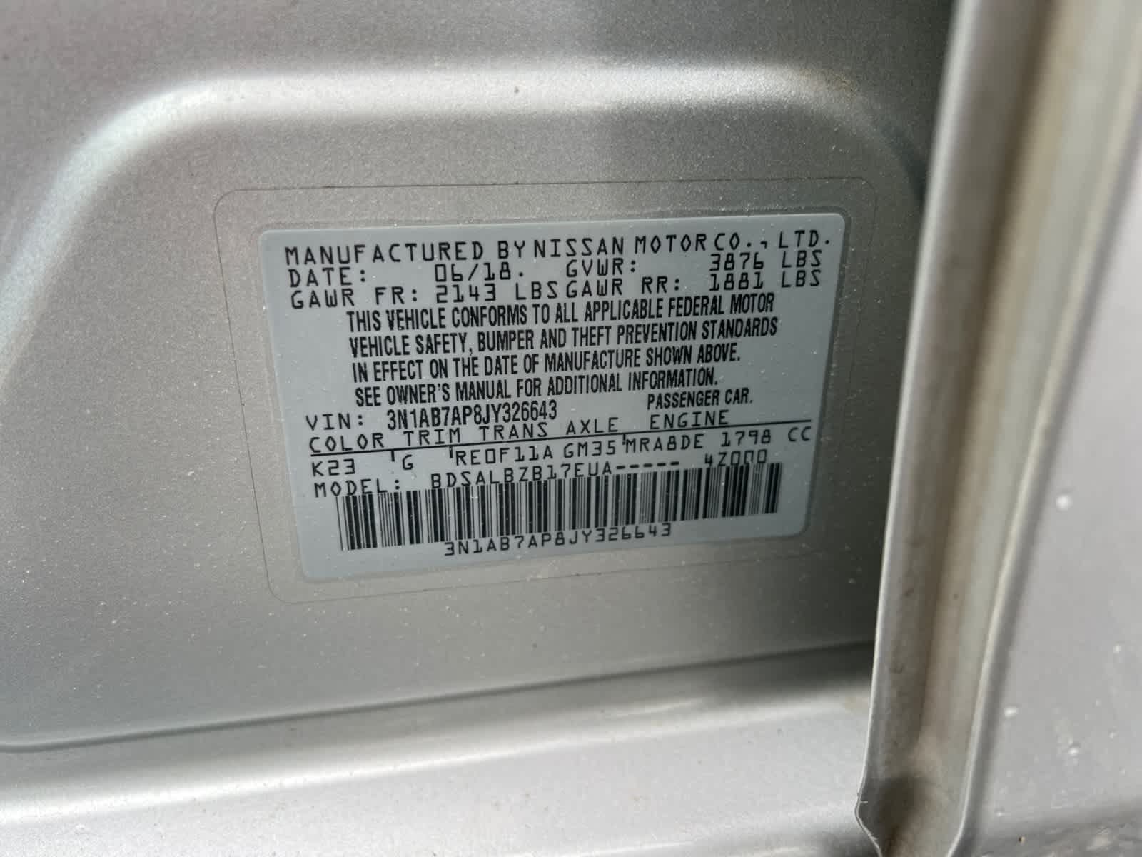 2018 Nissan Sentra S CVT