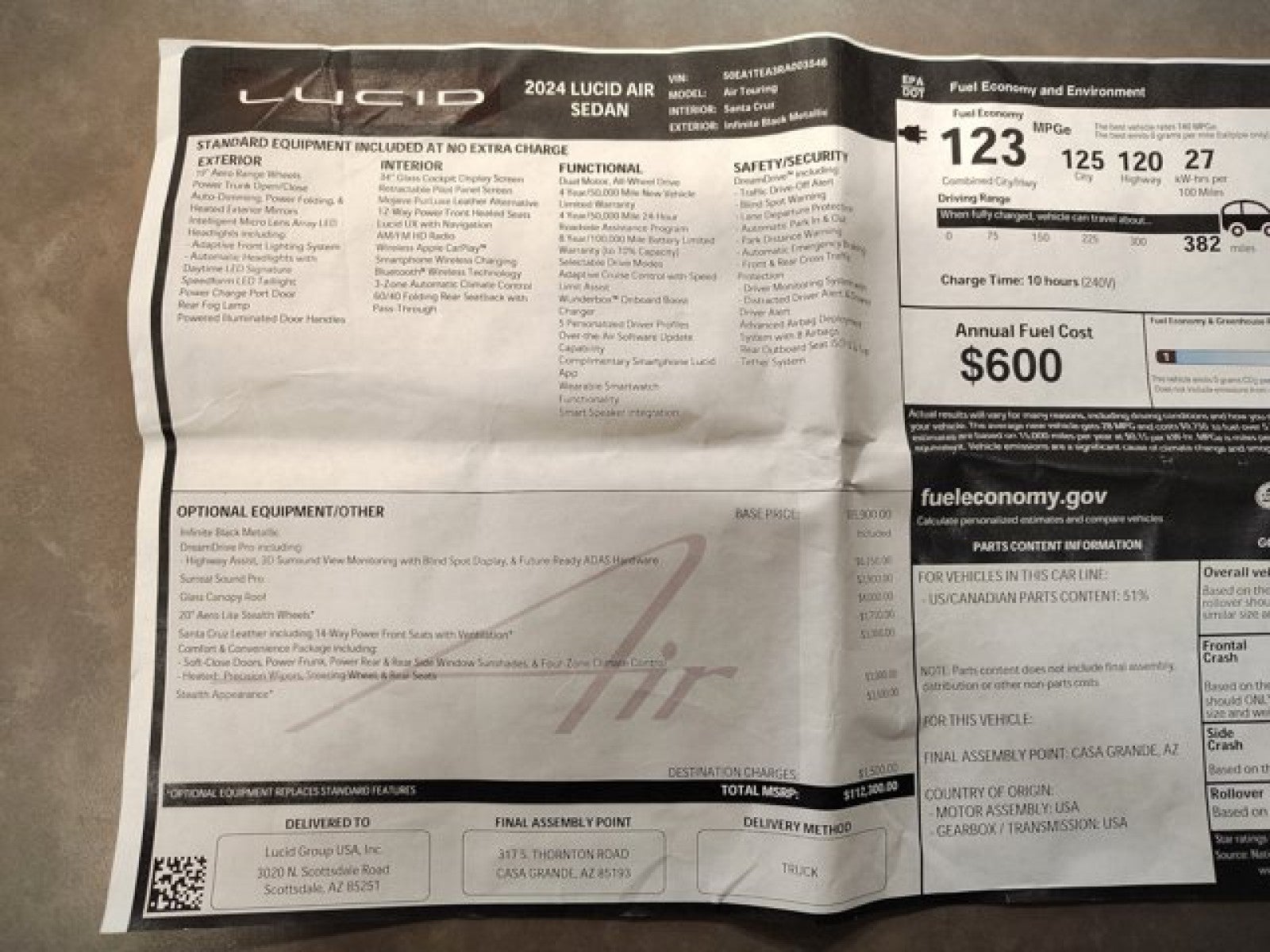 2024 Lucid Air Touring AWD | Stealth, Dream Drive Pro, $112k MSRP