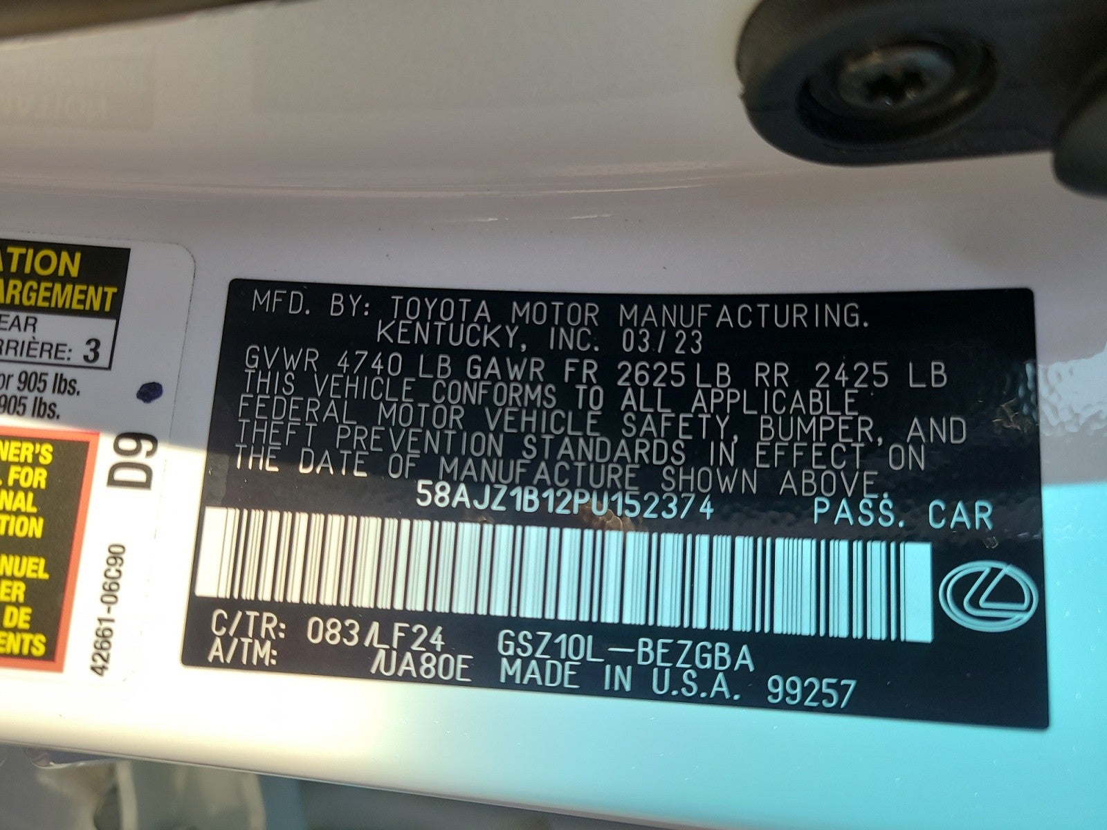 2023 Lexus ES ES 350 F SPORT Handling