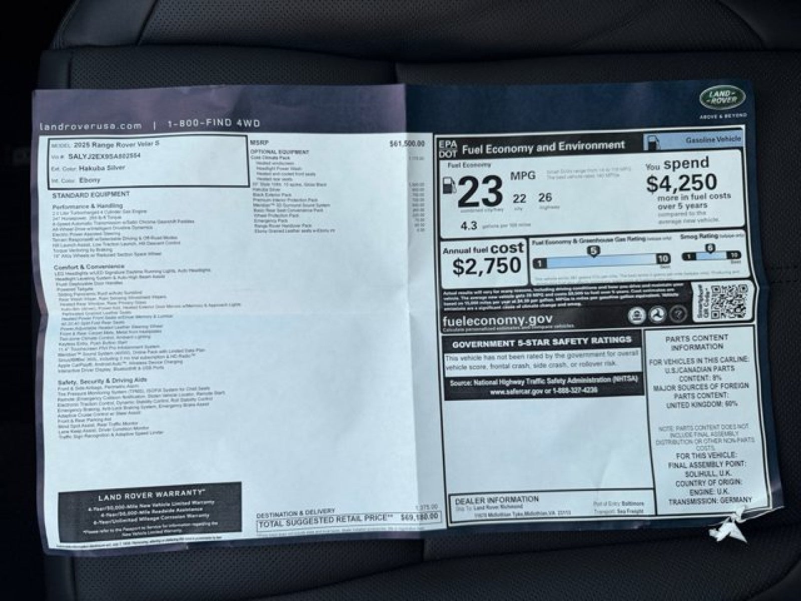 2025 Land Rover Range Rover Velar S