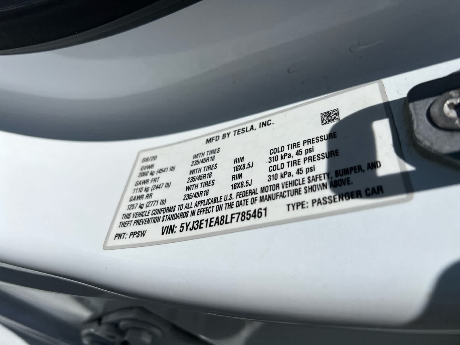 2020 Tesla Model 3 Standard Range Plus
